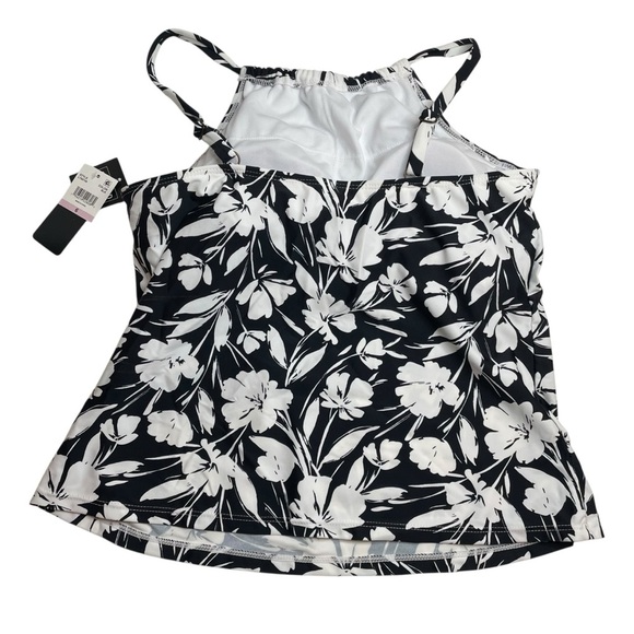 Island Escape High Neck Underwire Tankini Top Black White Floral Size 6 New - Picture 4 of 6